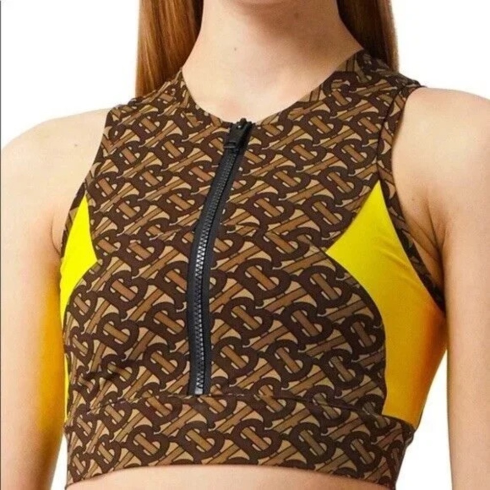 Burberry Quinn Monogram Print Colorblock Sports Bra